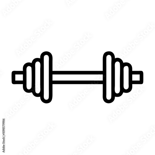 Outline of a barbell with weight plates, minimalist design, symbolizing strength training and fitness