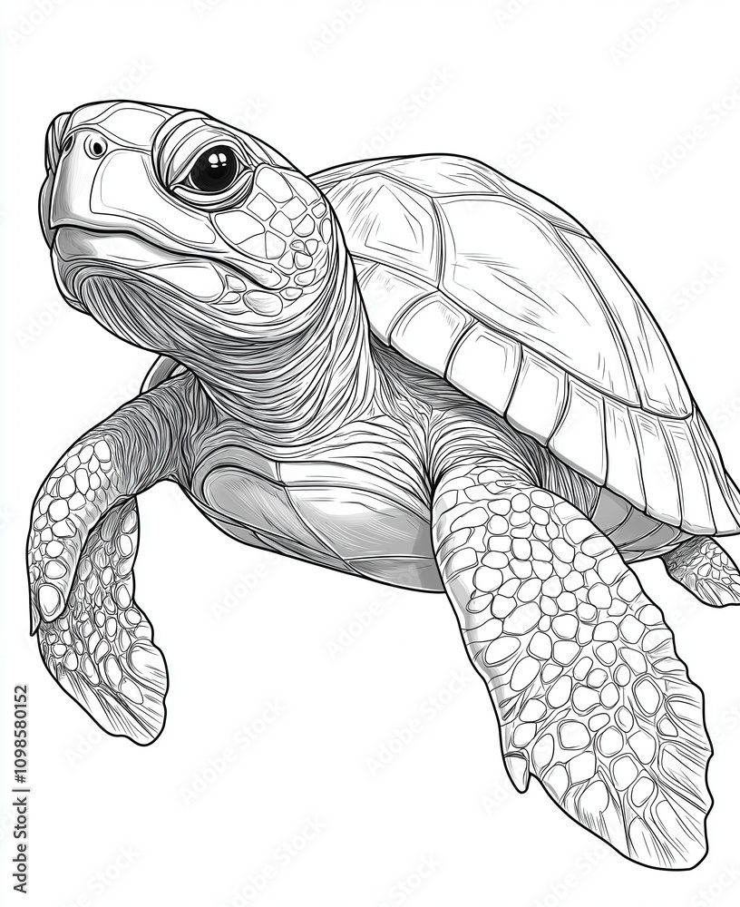 Fototapeta premium Coloring page for kids and adults, animal turtle.