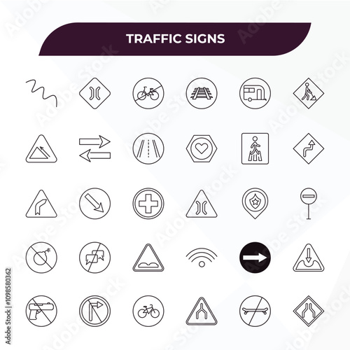 fully editable outline icon collection from traffic signs concept. thin line icons set such as curves, narrow bridge, pedestrian, no skating, narrow road,
