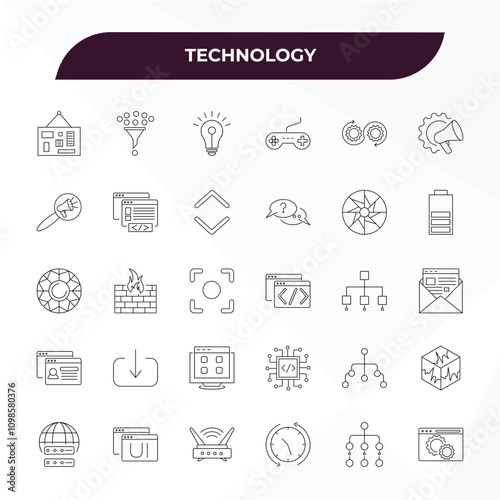 fully editable outline icon collection from technology concept. thin line icons set such as mood board, sales funnel, colory theory, type hierarchy, website optimization,