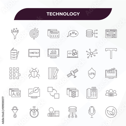 fully editable outline icon collection from technology concept. thin line icons set such as content curation, click through rate, social graph, retro microphone, organic,
