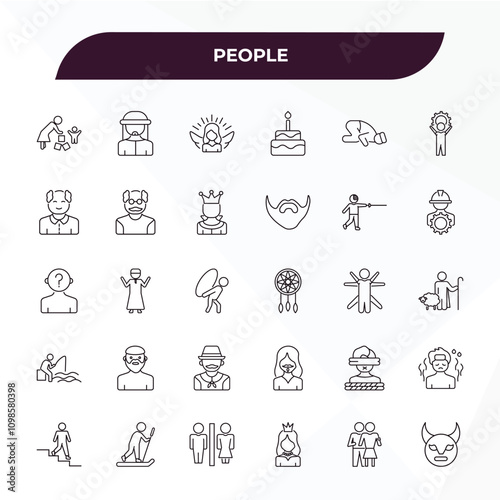 fully editable outline icon collection from people concept. thin line icons set such as babysitter and child, bedouin, fencing attack, snuggle, devil mask,