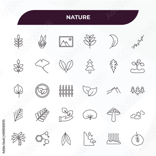 fully editable outline icon collection from nature concept. thin line icons set such as acacia, reed bed, oak leaf, fasciculate, cercis leaf,