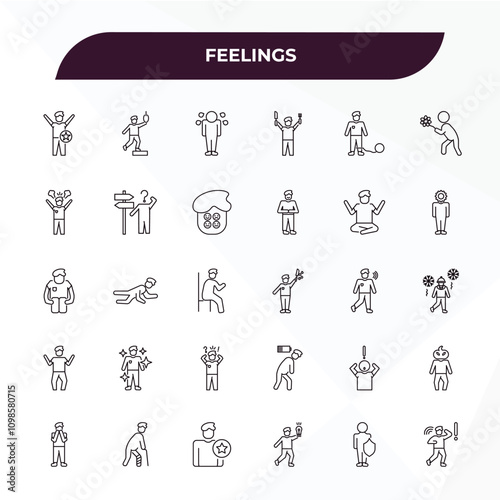 fully editable outline icon collection from feelings concept. thin line icons set such as better human, hopeless human, relaxed human, safe scared