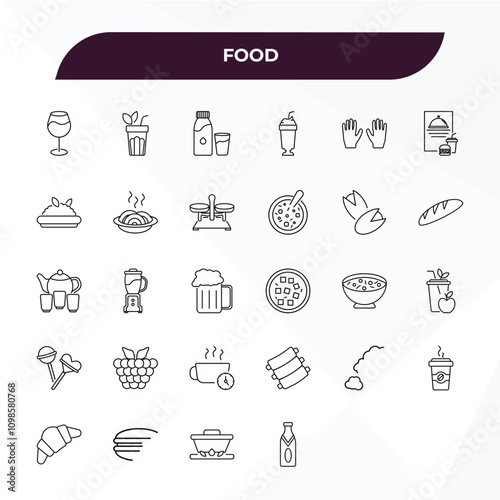 fully editable outline icon collection from food concept. thin line icons set such as cup of wine, fresh smoothie, winter melon soup, boiler, sparkling wine,