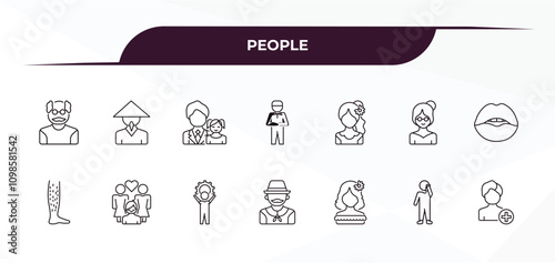 fully editable outline icon collection from people concept. thin line icons set such as old man, vietnamese, venezuelan, man talking with phone, pacient,