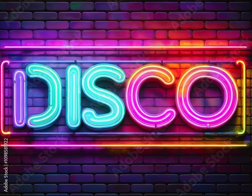 Glowing Disco neon text, watercolor style Illustration art design