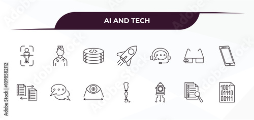 fully editable outline icon collection from ai and tech concept. thin line icons set such as body scan, nurse, assistant, evaluation, binary,