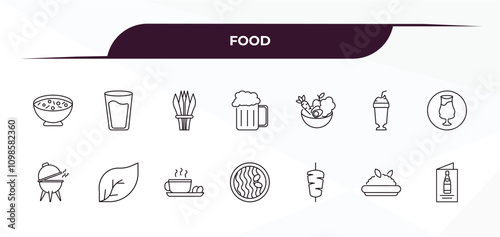 fully editable outline icon collection from food concept. thin line icons set such as sour soup, water glass, healthy nutrition, risotto, drinks menu,