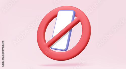 Forbidden danger zone no play smartphone isolated on pink background. Warning icon elements, Cartoon minimal style concept. 3d vector illustration