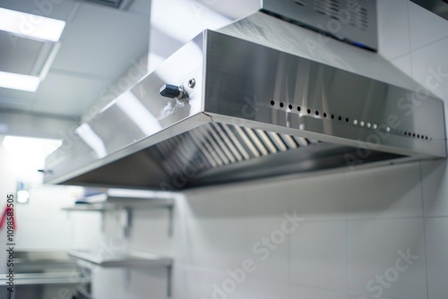 Commercial kitchen equipment, stainless steel range hood installation