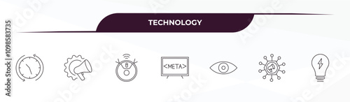 fully editable outline icon collection from technology concept. thin line icons set such as uptime and downtime, marketing automation, robot vacuum, multichannel marketing, electric light bulb,