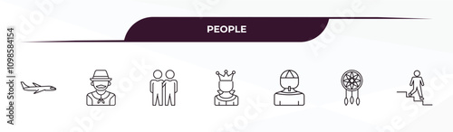 fully editable outline icon collection from people concept. thin line icons set such as aviation, argentina, brothers, bohemian, walking downstairs,