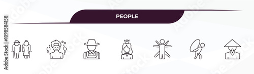 fully editable outline icon collection from people concept. thin line icons set such as old couple, sickness, chilean, burden, vietnamese,