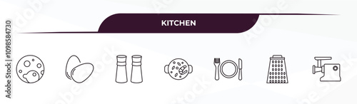 fully editable outline icon collection from kitchen concept. thin line icons set such as molded, eggs, salt and pepper, grater, meat grinder,