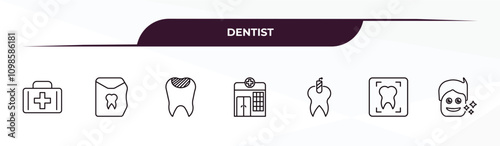 fully editable outline icon collection from dentist concept. thin line icons set such as aid, dental floss, filler, dental x ray, healthy boy,