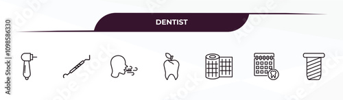 fully editable outline icon collection from dentist concept. thin line icons set such as dentists drill tool, periodontal scaler, breath, dental appointment, implant fixture,