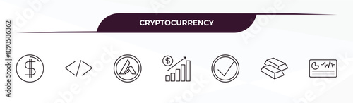 fully editable outline icon collection from cryptocurrency concept. thin line icons set such as coin, programming, , gold, crypto hash rate,