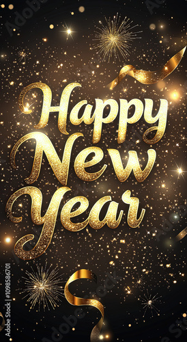 Luxurious Happy New Year Card with Golden Decorations photo