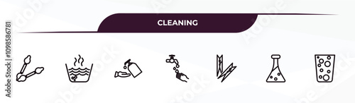 fully editable outline icon collection from cleaning concept. thin line icons set such as tampon cleanin, hot water, sterilization, preservatives, hard water,