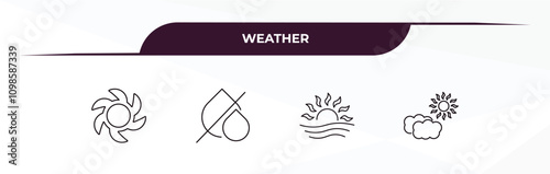 fully editable outline icon collection from weather concept. thin line icons set such as typhoon, drought, dawn, subtropical climate,