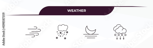 fully editable outline icon collection from weather concept. thin line icons set such as gust, snow storms, moonrise, convergence,