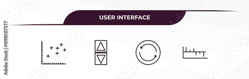 fully editable outline icon collection from user interface concept. thin line icons set such as spotted data, elevator arrows, continuous, dual bars interface,