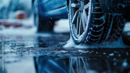 Winter Car Wash: Frosty Tire Close-Up