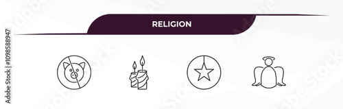 fully editable outline icon collection from religion concept. thin line icons set such as forbidden foods, candles, anglican, angel,