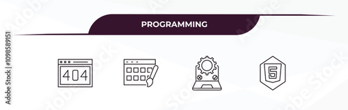 fully editable outline icon collection from programming concept. thin line icons set such as error 404, theme, testing, html5,