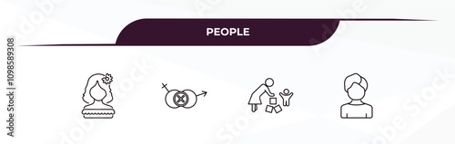 fully editable outline icon collection from people concept. thin line icons set such as mexican woman, sexual harassment, babysitter and child, male user,