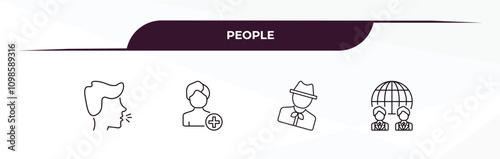 fully editable outline icon collection from people concept. thin line icons set such as cough, pacient, costa rica, business partnership,
