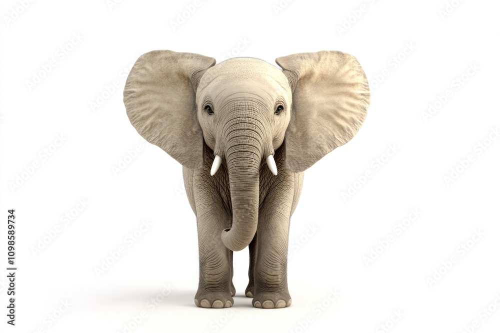 Obraz premium An elephant stands alone on a pure white surface, perfect for illustrations and designs