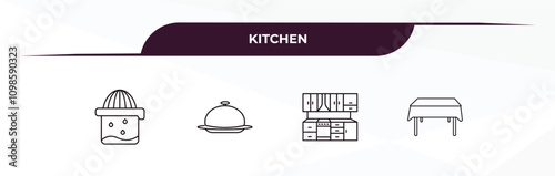 fully editable outline icon collection from kitchen concept. thin line icons set such as squeezer, platter, kitchen, tablecloth,
