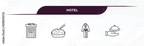 fully editable outline icon collection from hotel concept. thin line icons set such as hostel, rice, bathrobe, room service,