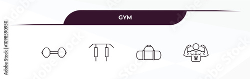 fully editable outline icon collection from gym concept. thin line icons set such as little dumbbell, horizontal bar, gym bag, bodybuilder,