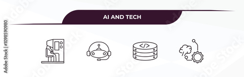 fully editable outline icon collection from ai and tech concept. thin line icons set such as sensorama, robot assistant, database, unsupervised learning,