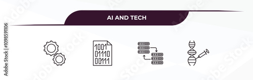fully editable outline icon collection from ai and tech concept. thin line icons set such as hine, binary, data transfer, genetic modification,