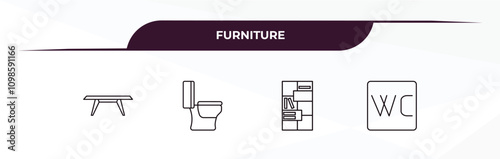 fully editable outline icon collection from furniture concept. thin line icons set such as table, bidet, bookshelf, wc,