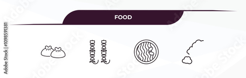 fully editable outline icon collection from food concept. thin line icons set such as dumpling, brochette, wonton noodles, fallen,