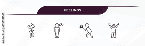 fully editable outline icon collection from feelings concept. thin line icons set such as drunk human, helpless human, sorry human, strong