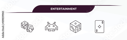 fully editable outline icon collection from entertainment concept. thin line icons set such as dices, , dice, ace of diamonds,
