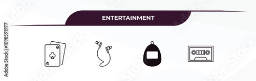 fully editable outline icon collection from entertainment concept. thin line icons set such as card game, earphone, tamagotchi, music tape,
