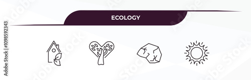 fully editable outline icon collection from ecology concept. thin line icons set such as ecological house, tree with hearts, coal, sunlight,