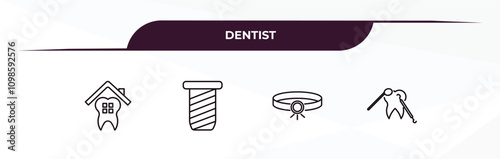 fully editable outline icon collection from dentist concept. thin line icons set such as dental house, implant fixture, headlamp, dental care,