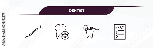 fully editable outline icon collection from dentist concept. thin line icons set such as periodontal scaler, dental, tooth cleaning, examination,