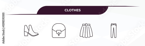 fully editable outline icon collection from clothes concept. thin line icons set such as ankle boots, hobo bag, circle skirt, chi pants,