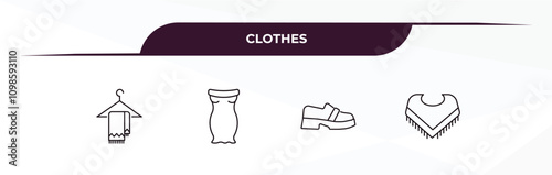 fully editable outline icon collection from clothes concept. thin line icons set such as scarf on hanger, off the shoulder dress, loafer, shawl,
