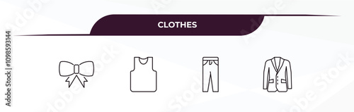 fully editable outline icon collection from clothes concept. thin line icons set such as bow tie, tank top, slim fit pants, oxford wave blazer,