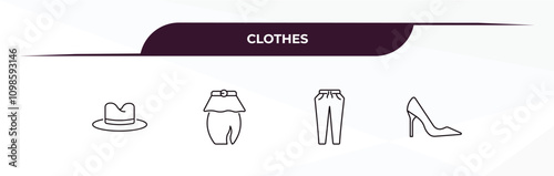 fully editable outline icon collection from clothes concept. thin line icons set such as men hat, peplum skirt, pegged pants, high heel,